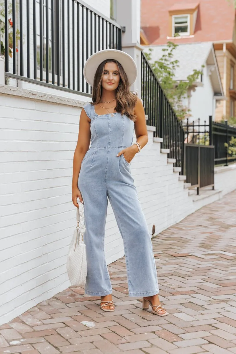 Denim Seam Detail Wide Leg Jumpsuit