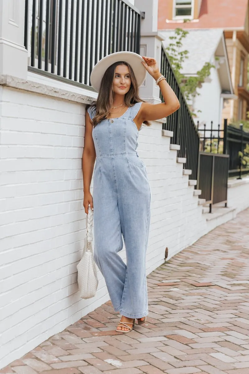 Denim Seam Detail Wide Leg Jumpsuit