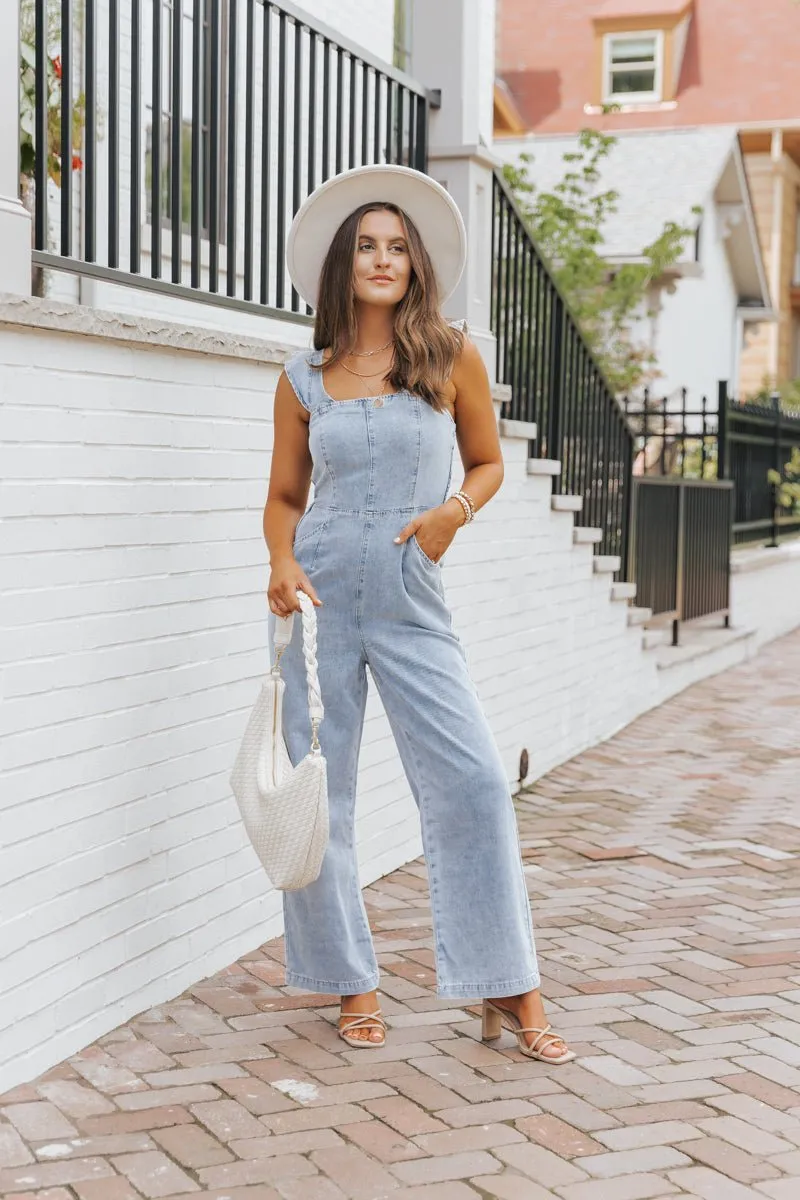 Denim Seam Detail Wide Leg Jumpsuit