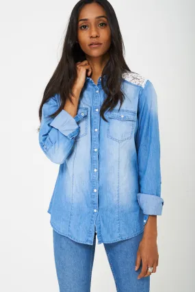 Denim Shirt with Lace Detail