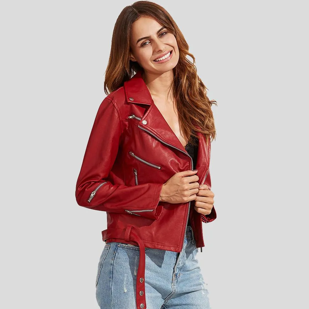 Diana Red Biker Leather Jacket