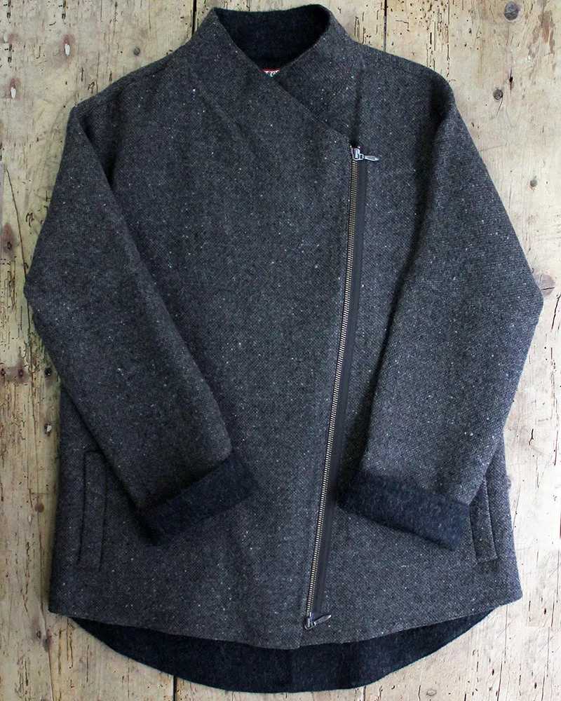 Double Face Diagonal Zip Alpaca Jacket