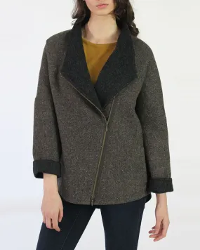 Double Face Diagonal Zip Alpaca Jacket