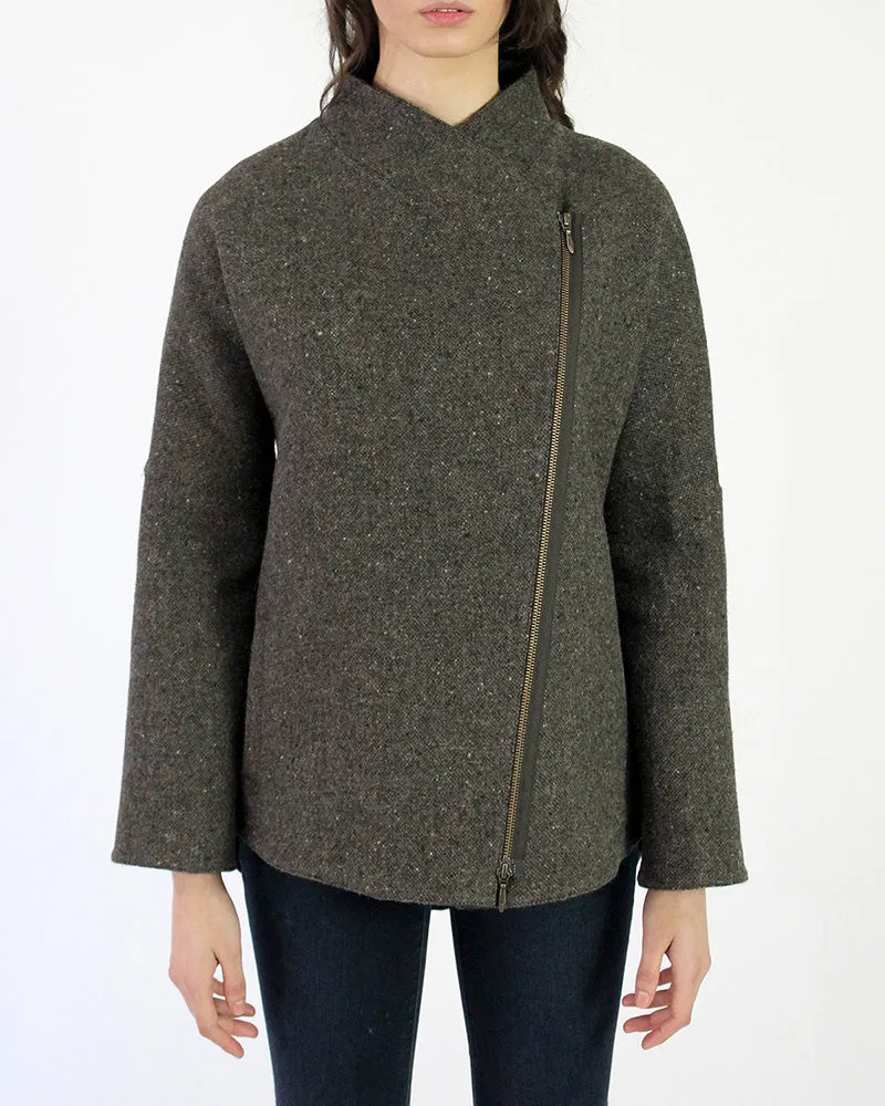 Double Face Diagonal Zip Alpaca Jacket