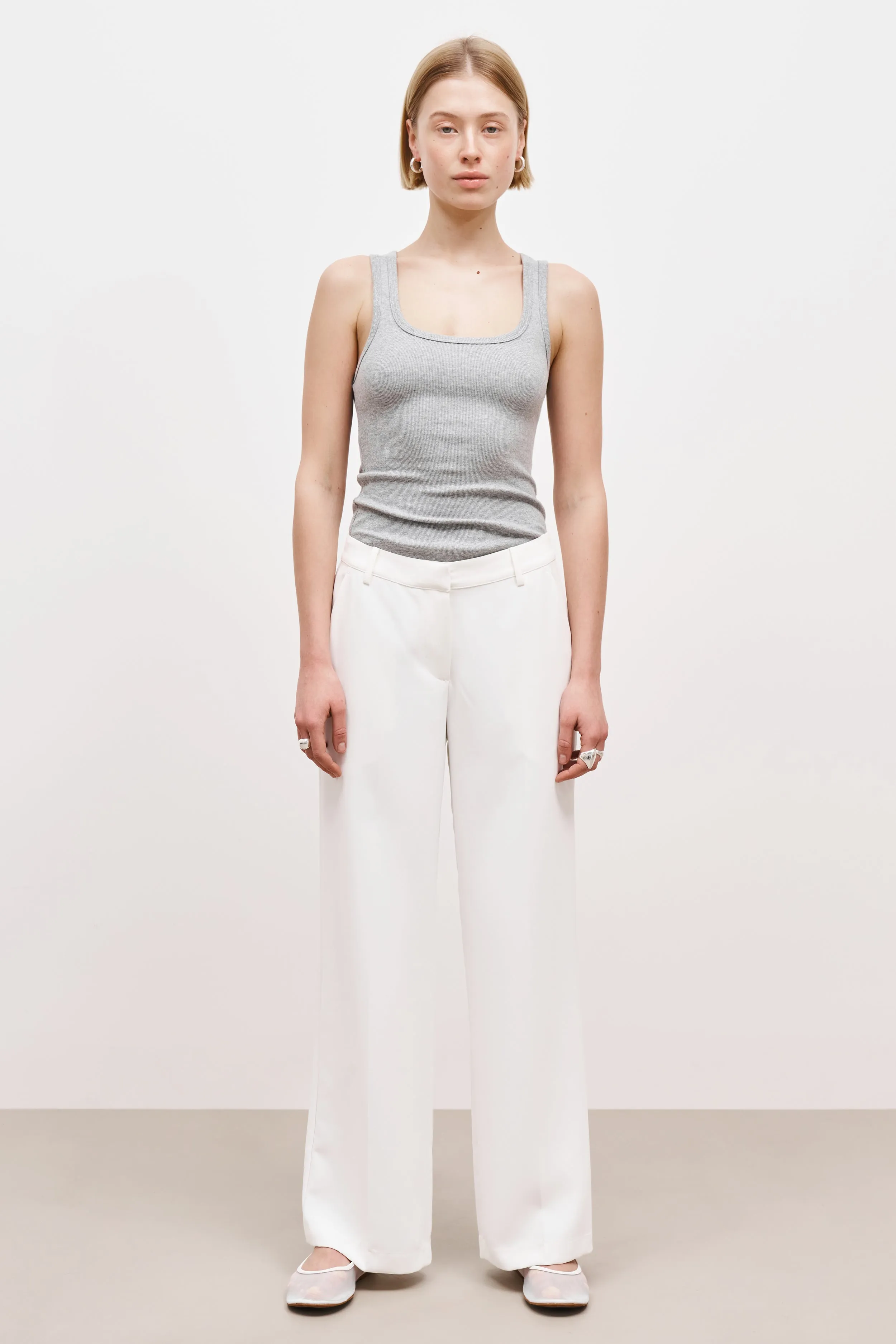 Draped Mid Rise Trousers - White