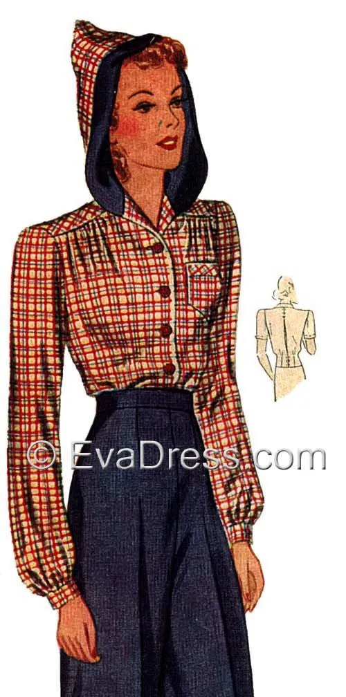 E-PATTERN 1940 Hooded Blouse, Wide Leg Trousers and Overalls E3322