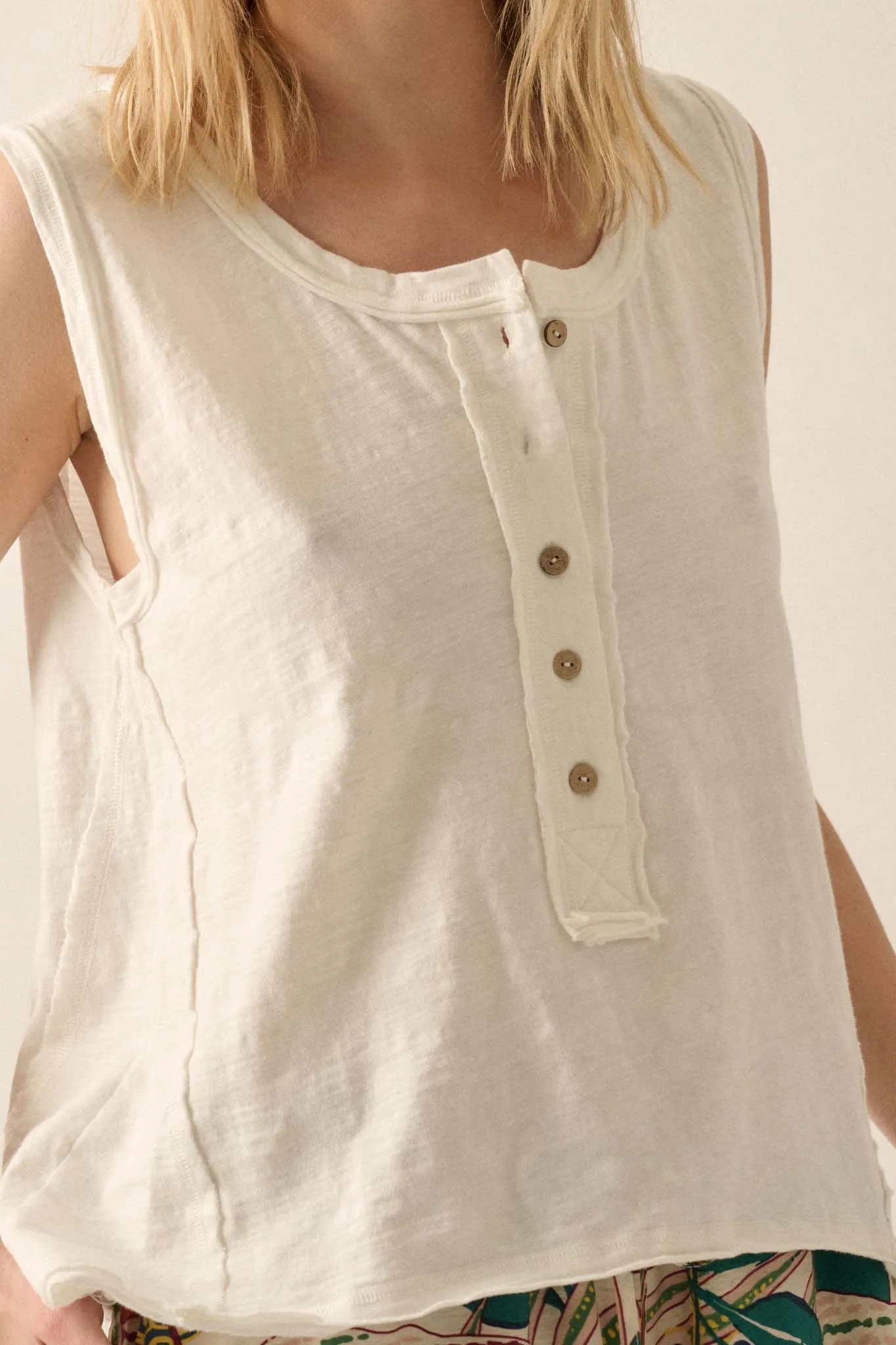 Easy Fit Cotton Slub Half-Button Henley Tank Top