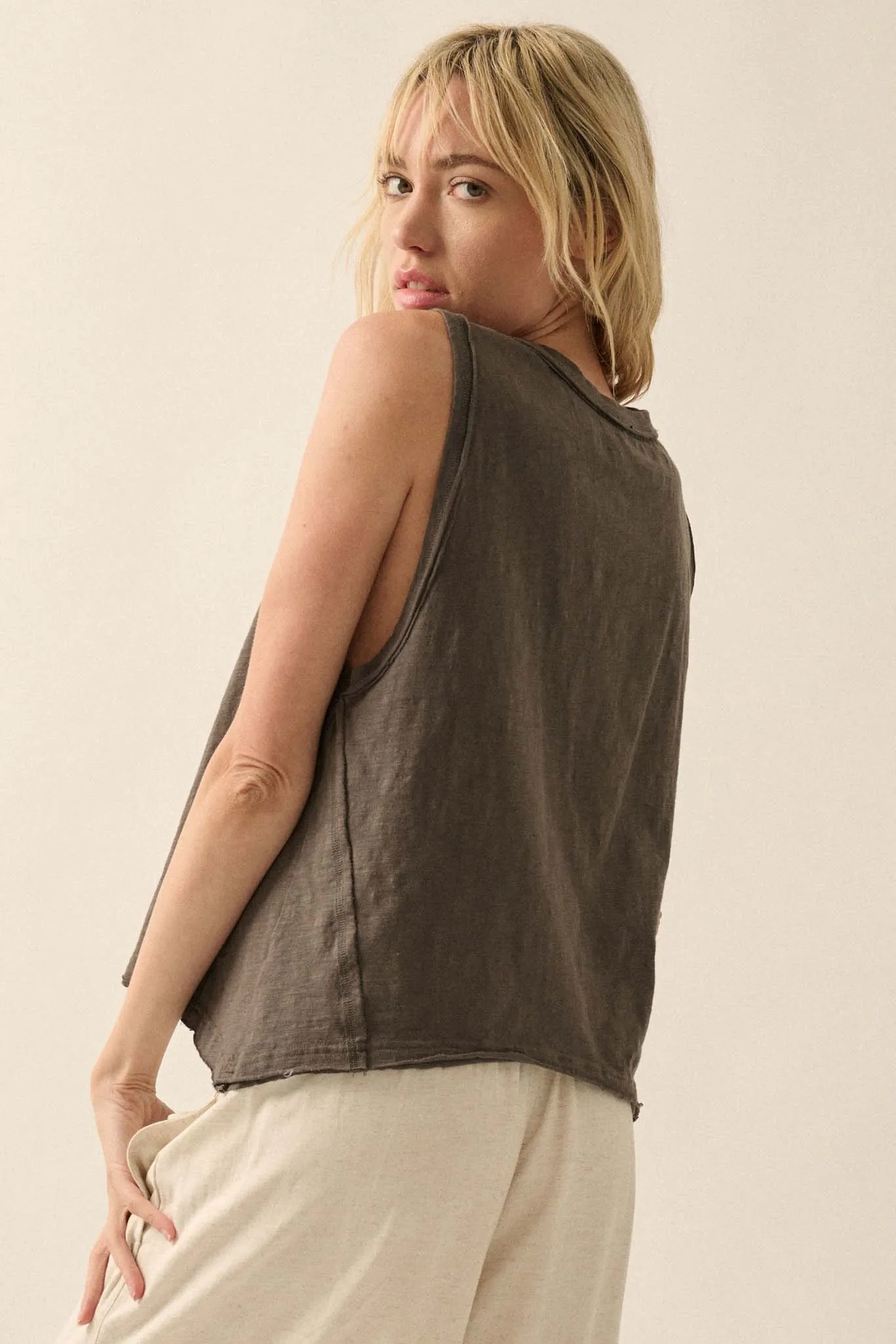 Easy Fit Cotton Slub Half-Button Henley Tank Top