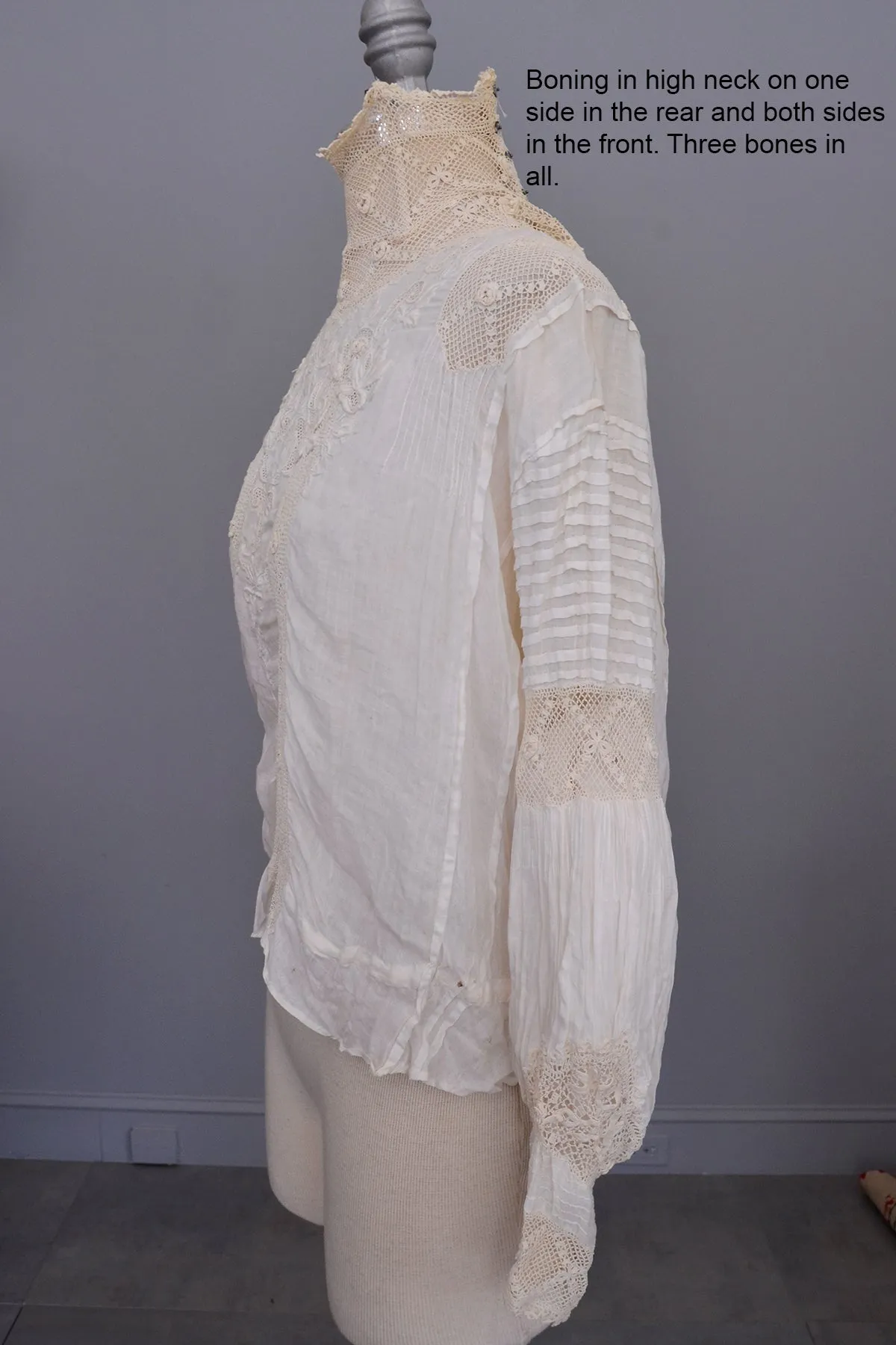 Edwardian Blouse | Crochet High Neck | Embroidered Crochet Bodice | Puff Sleeves