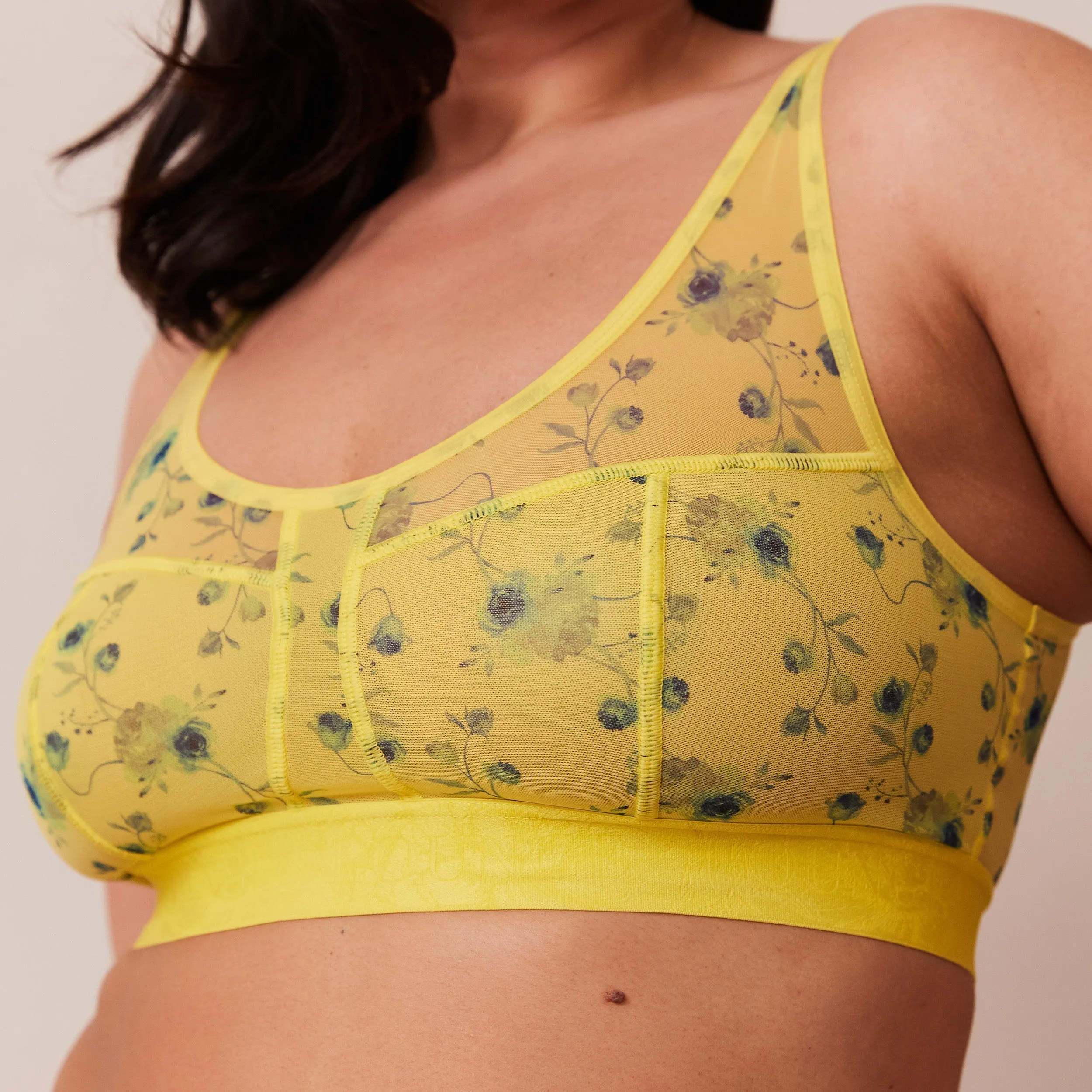 Floral Mesh Bralette  - Yellow