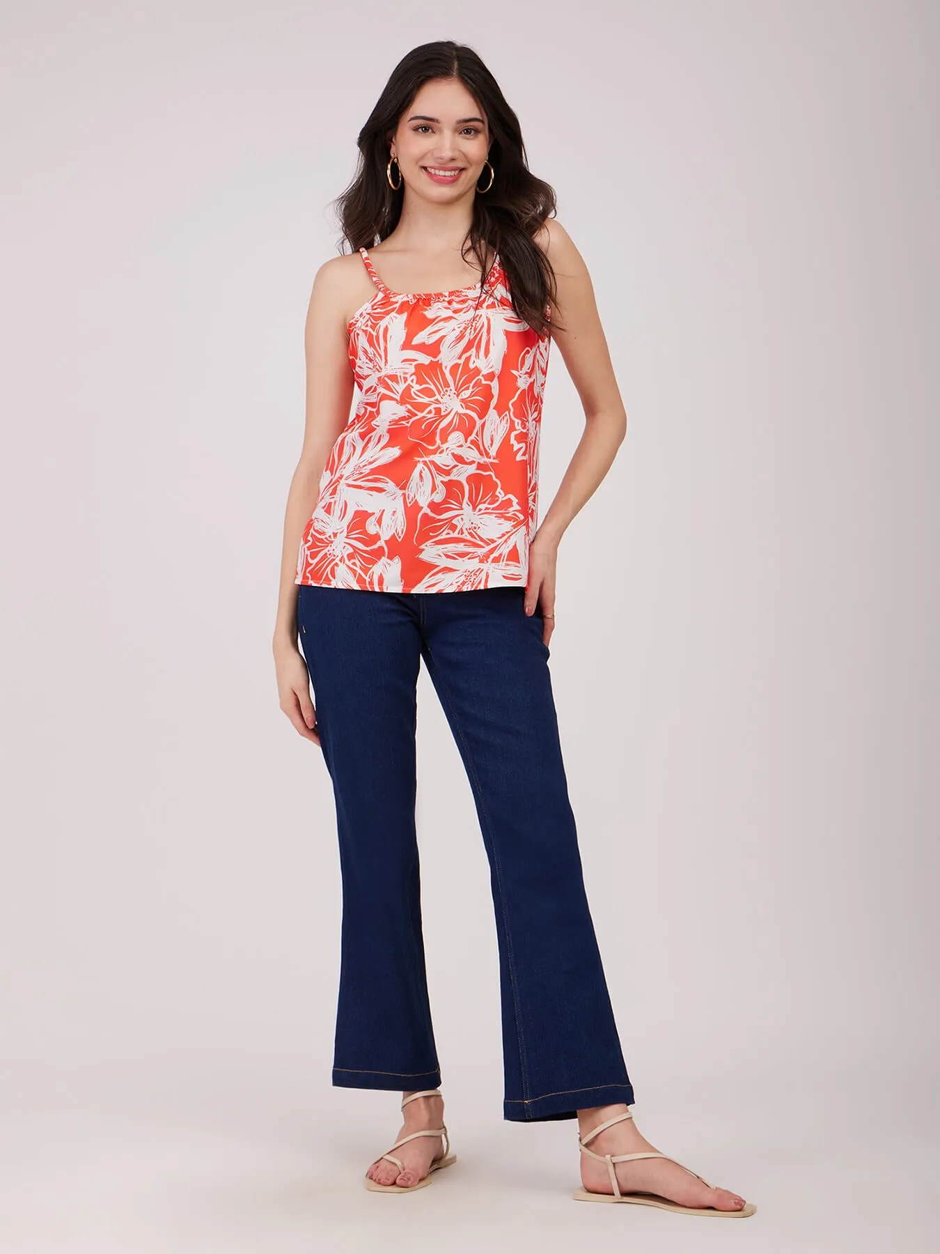 Floral Print Camisole - Coral