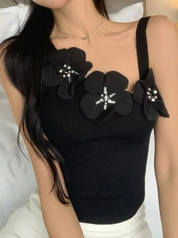 Flower Embellish Cutout Trendy Crop Cami Top