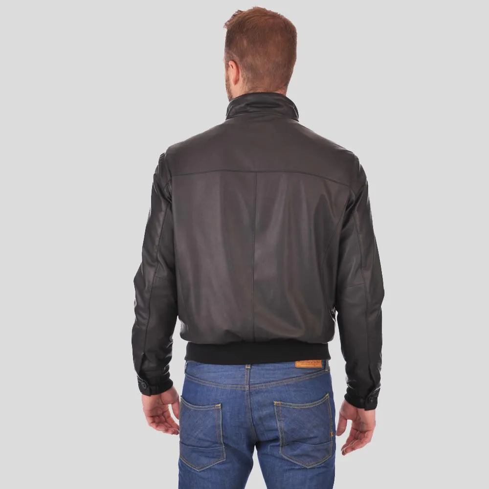 Flynn Black Bomber Leather Jacket