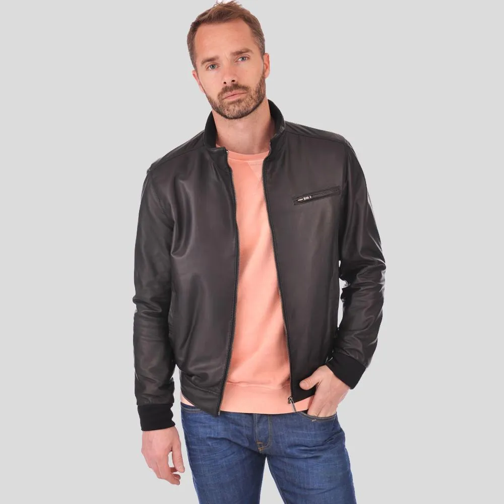 Flynn Black Bomber Leather Jacket