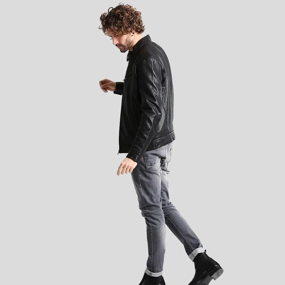 Frank Black Leather Racer Jacket