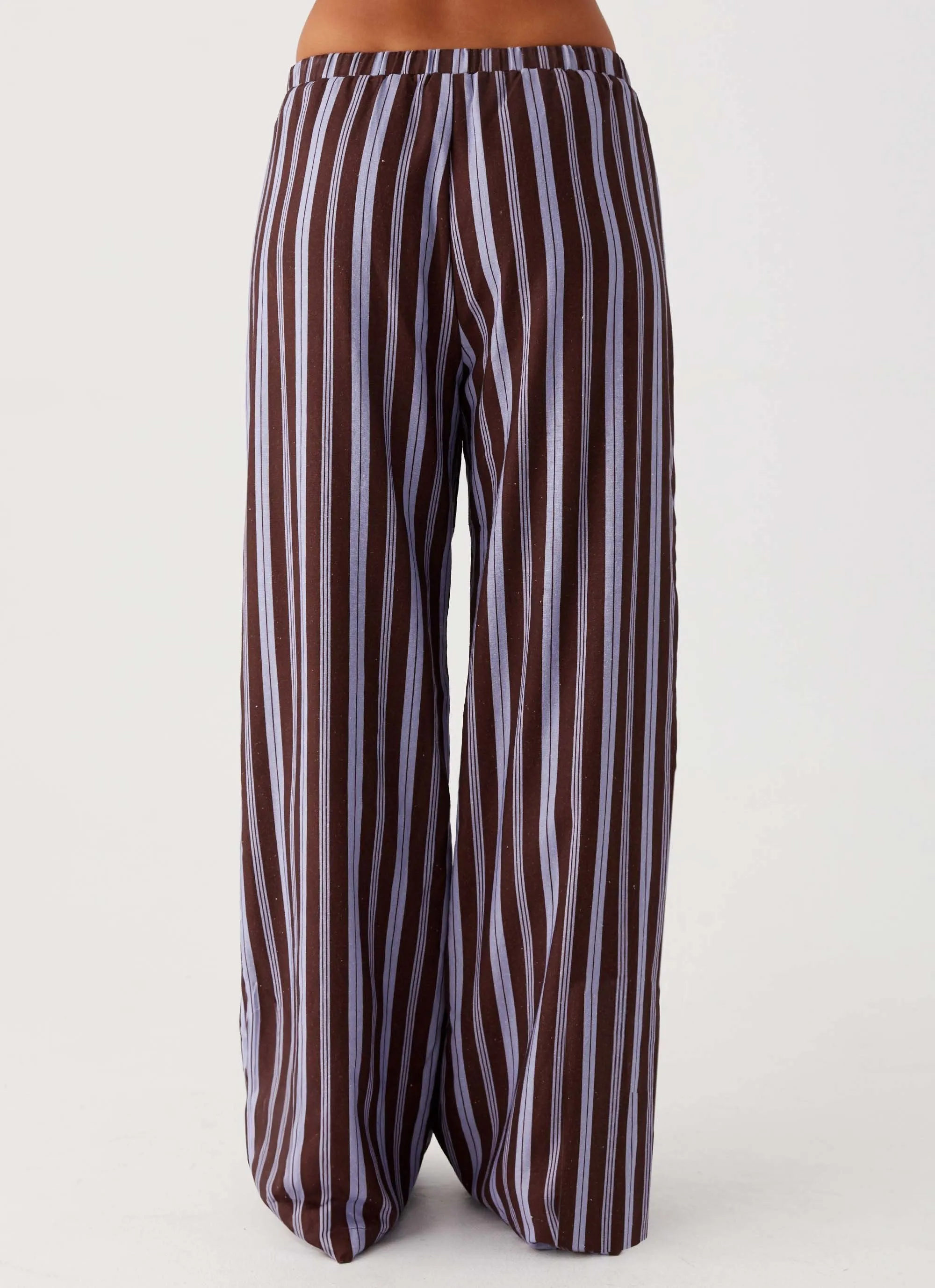 Fresh Face Linen Pants - Purple Brown Stripe