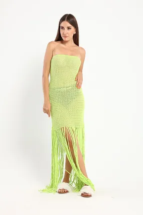 Fringe Beach Dress - Lime Green