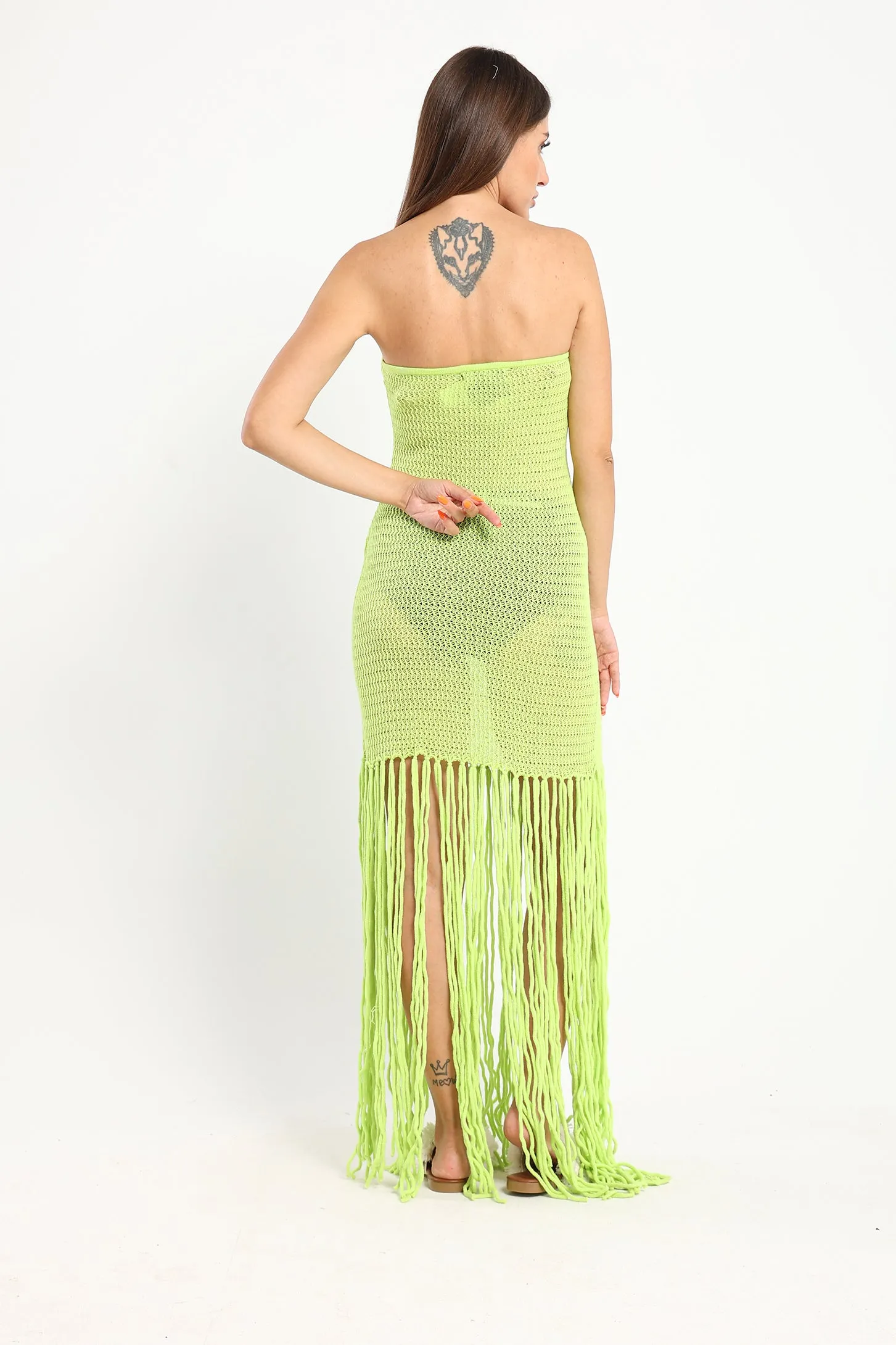 Fringe Beach Dress - Lime Green