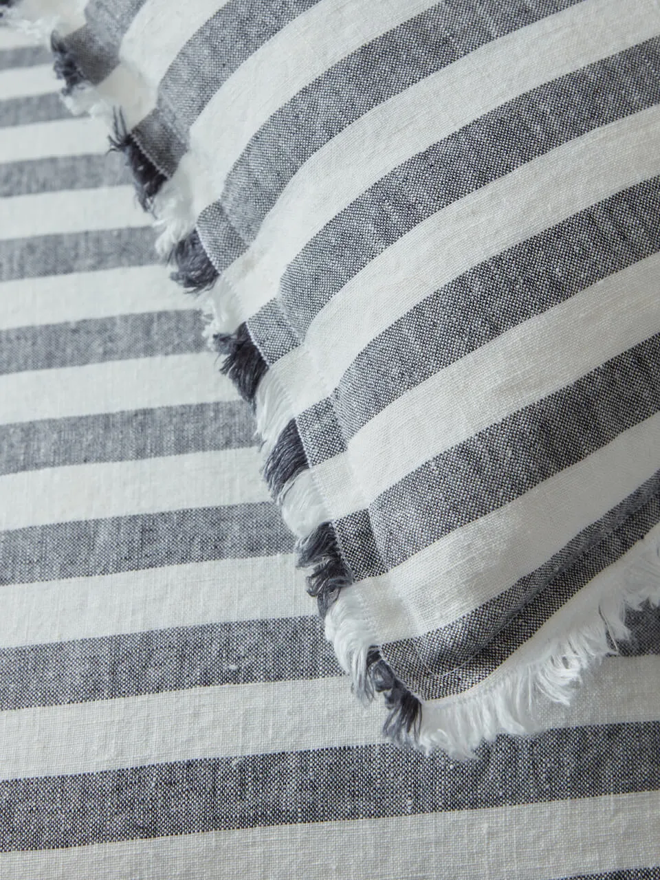 Fringe Linen Cushion Cover Thick Ink Stripe