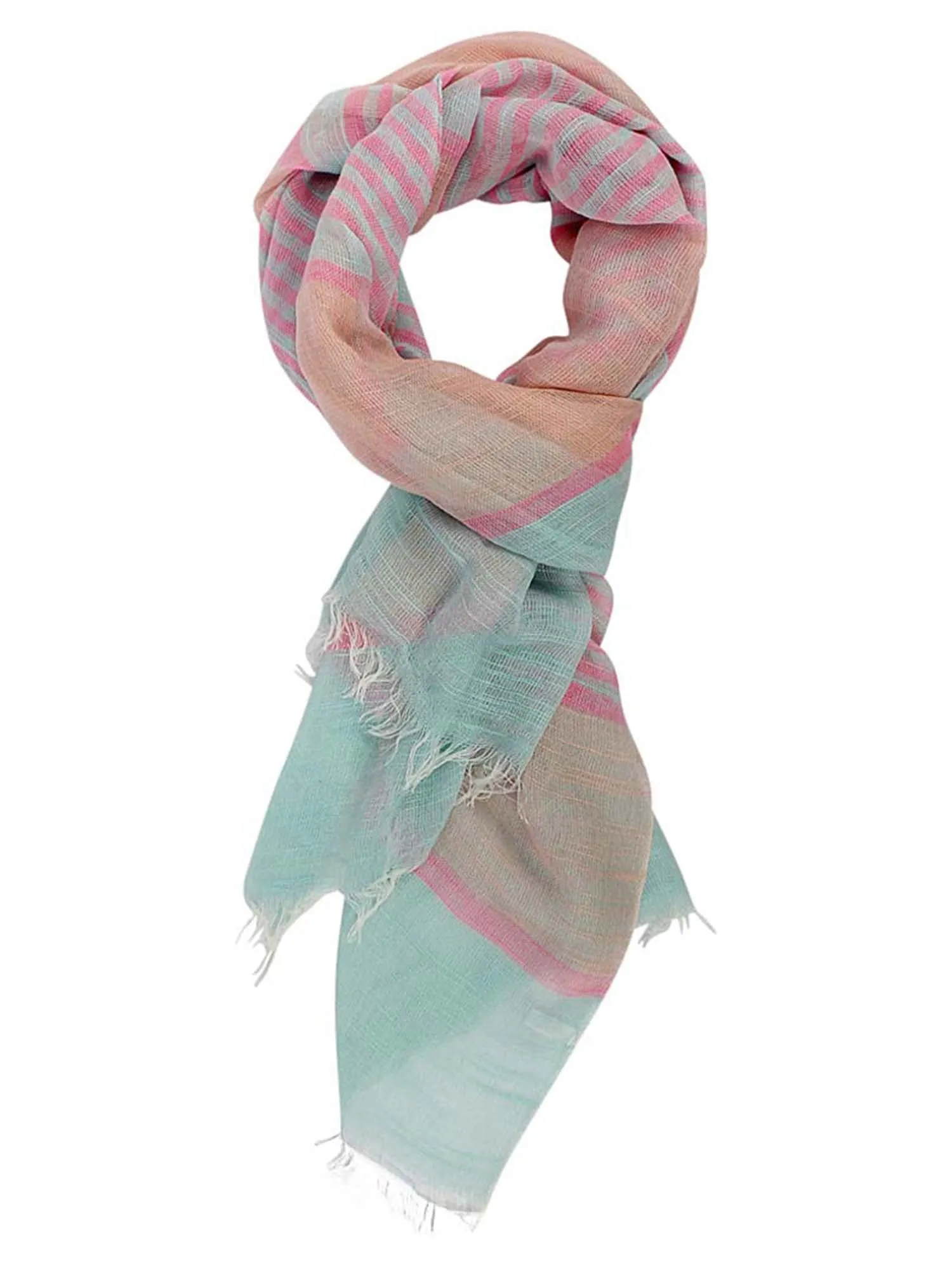 Fuchsia & Mint Striped Lightweight Summer Scarf