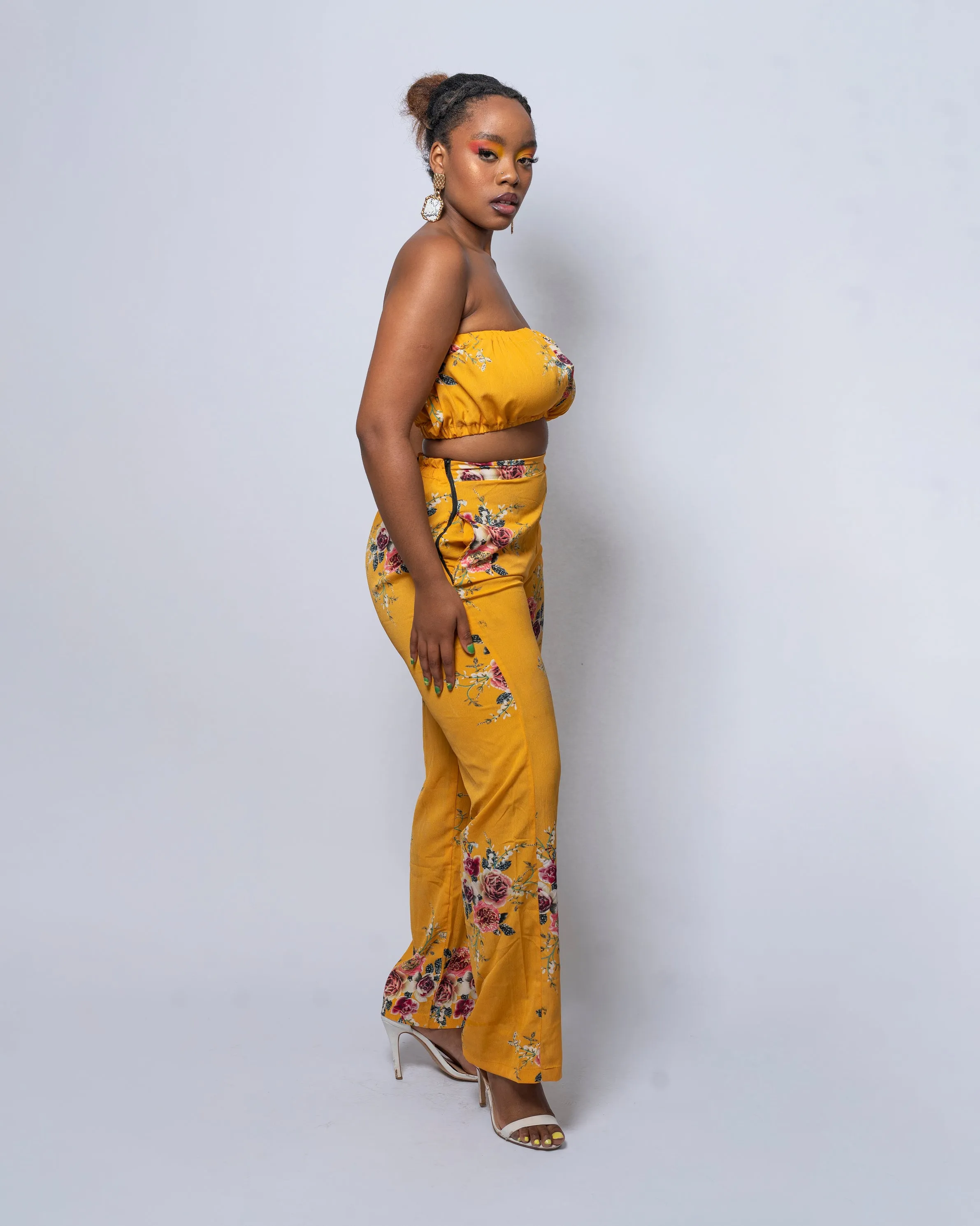 Gaby Yellow Floral High Waisted Trouser