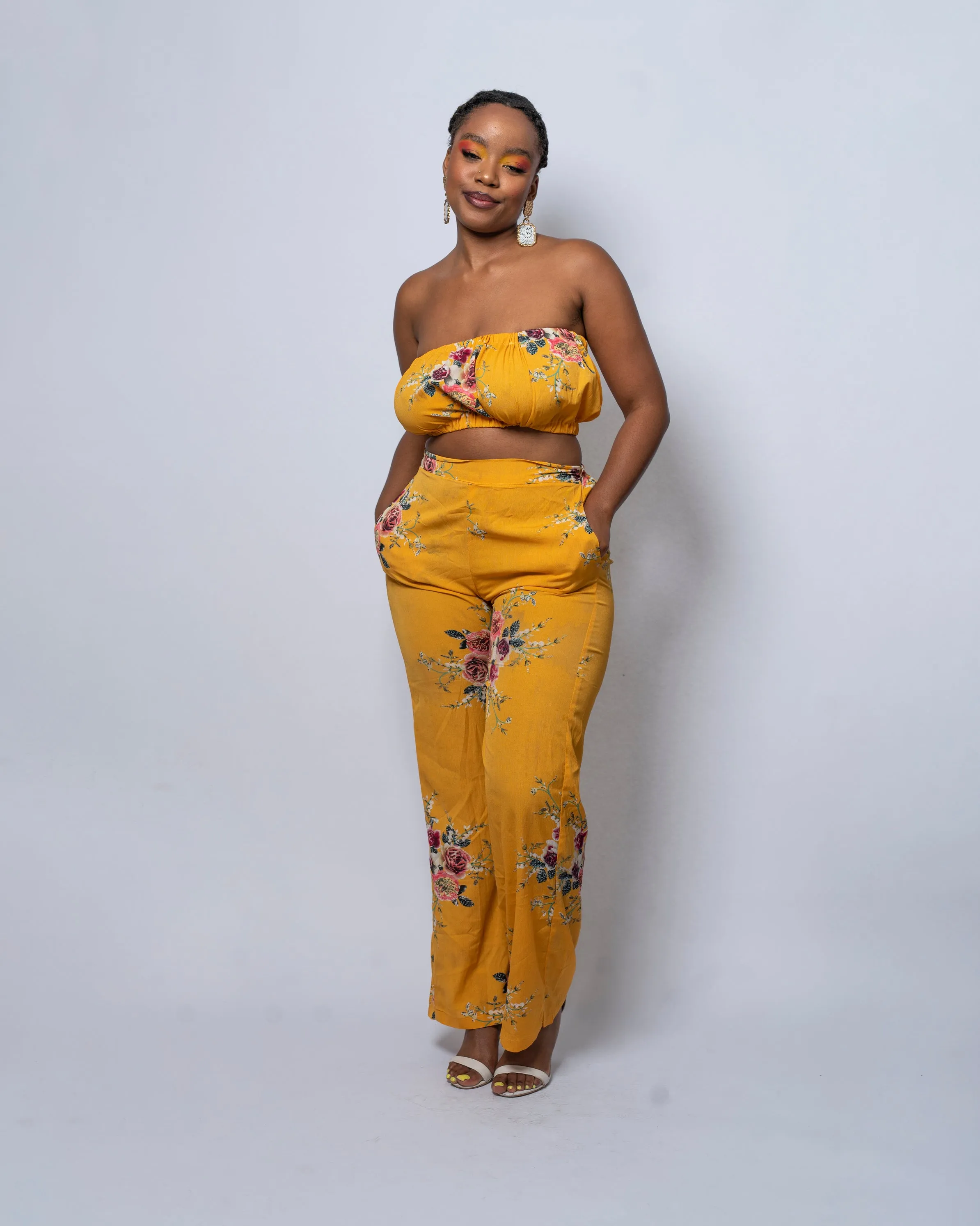 Gaby Yellow Floral High Waisted Trouser