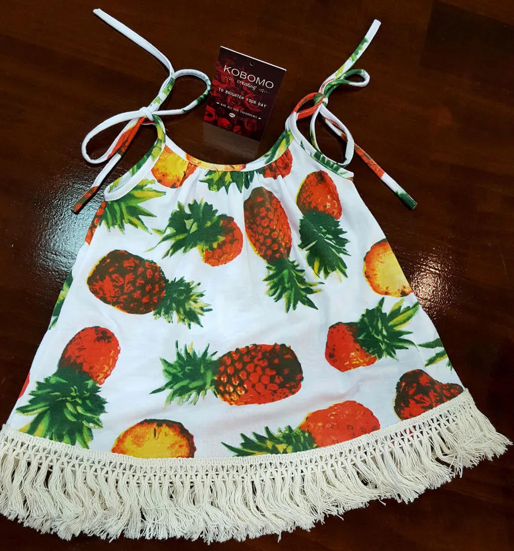 Girl's Fringed Beach Dress - Pineapples