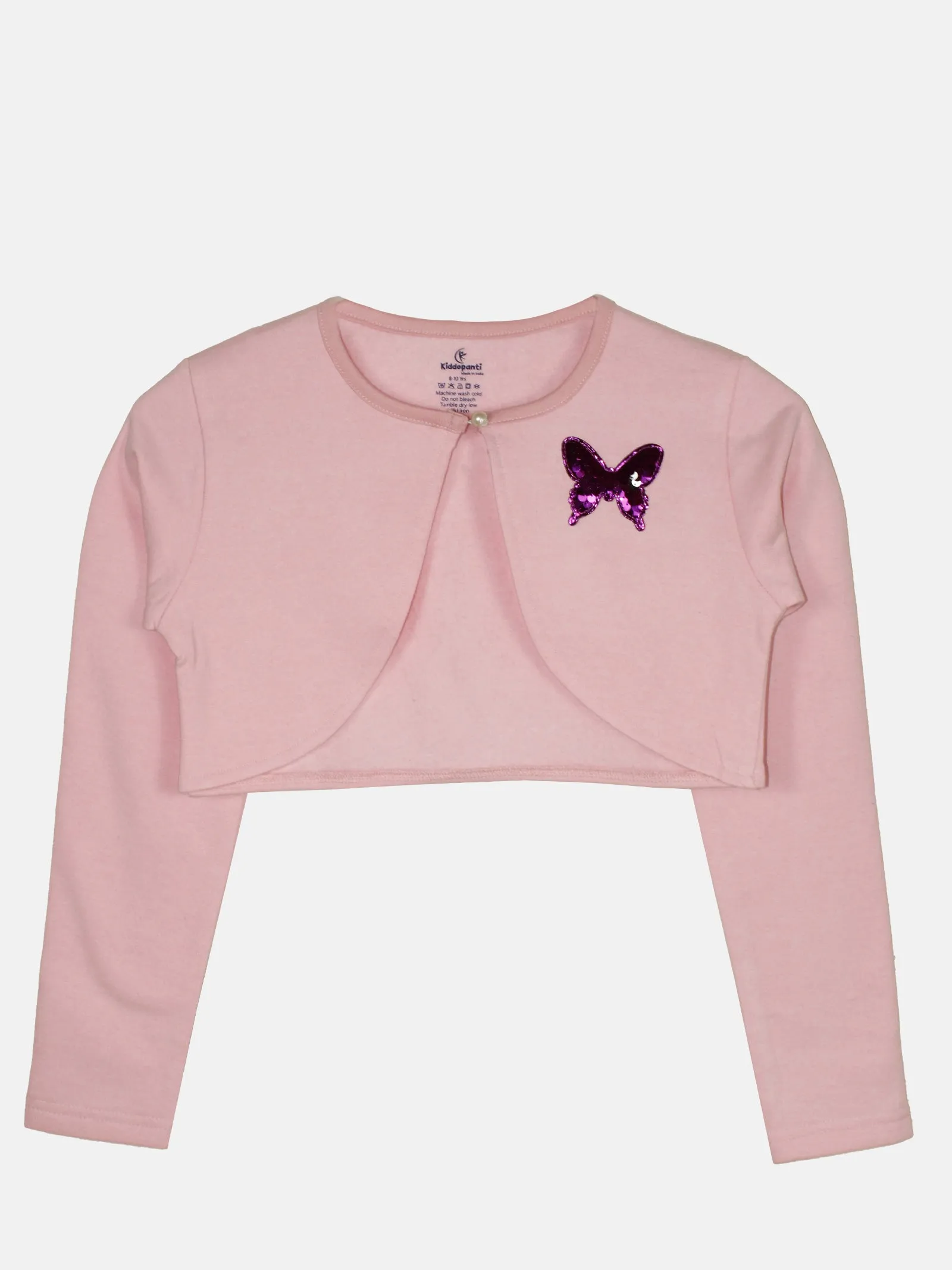 Girls Full Sleeve Crop Shrug With Applique