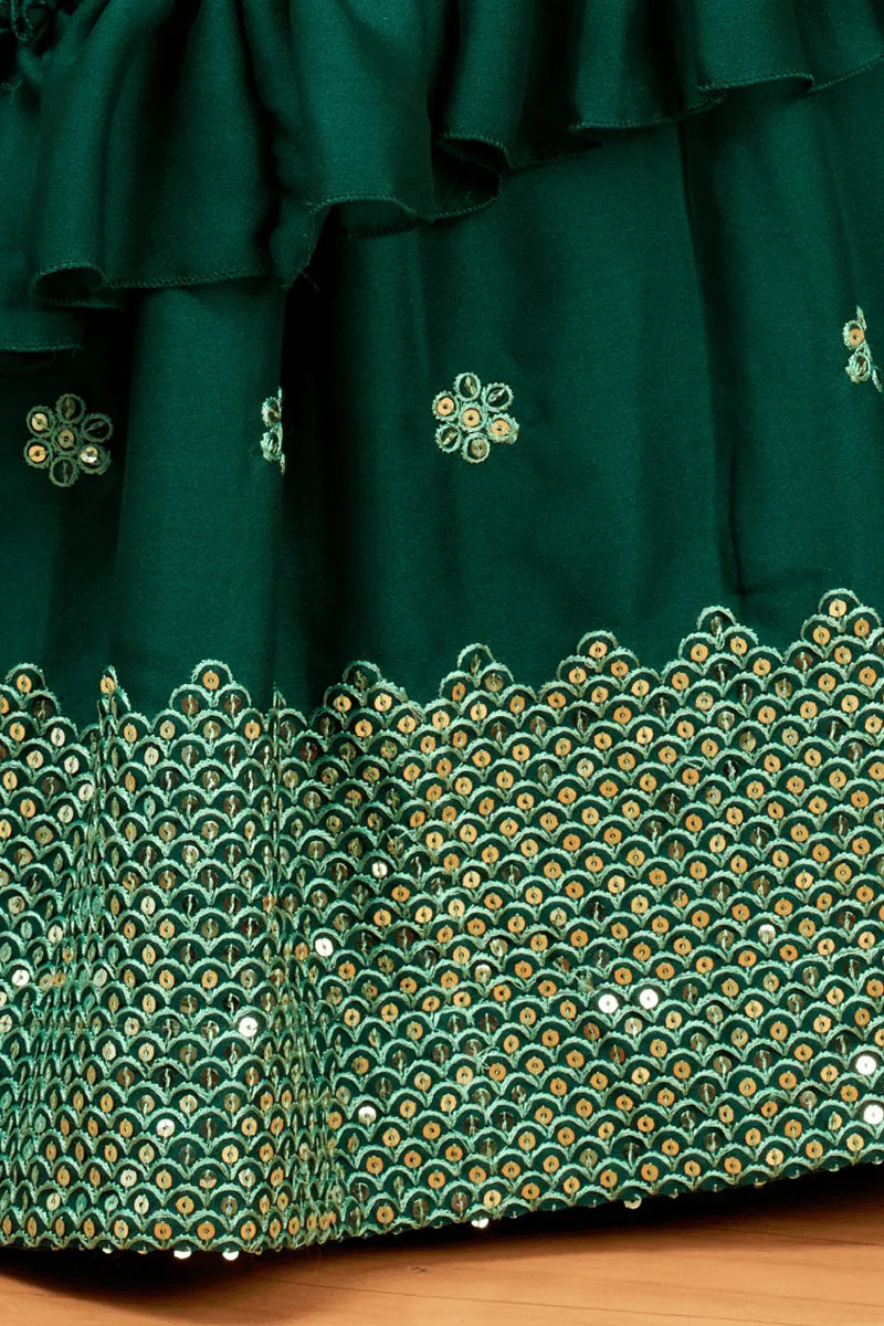 Green Shaded Sequins and Thread work Long Party Gown for Girls with 5in1 Dupatta