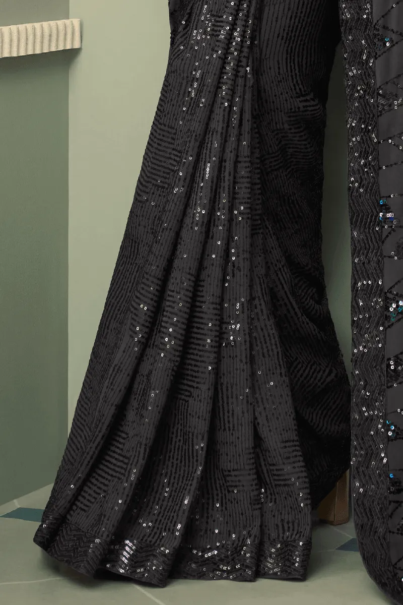 Grey Sequins Saree and Matching Unstitched Designer Blouse