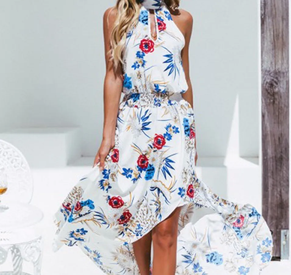 Halter Floral Summer Dress, Boho Maxi Summer  Dress for Women