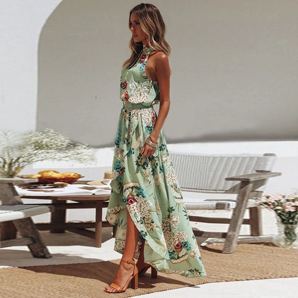 Halter Floral Summer Dress, Boho Maxi Summer  Dress for Women