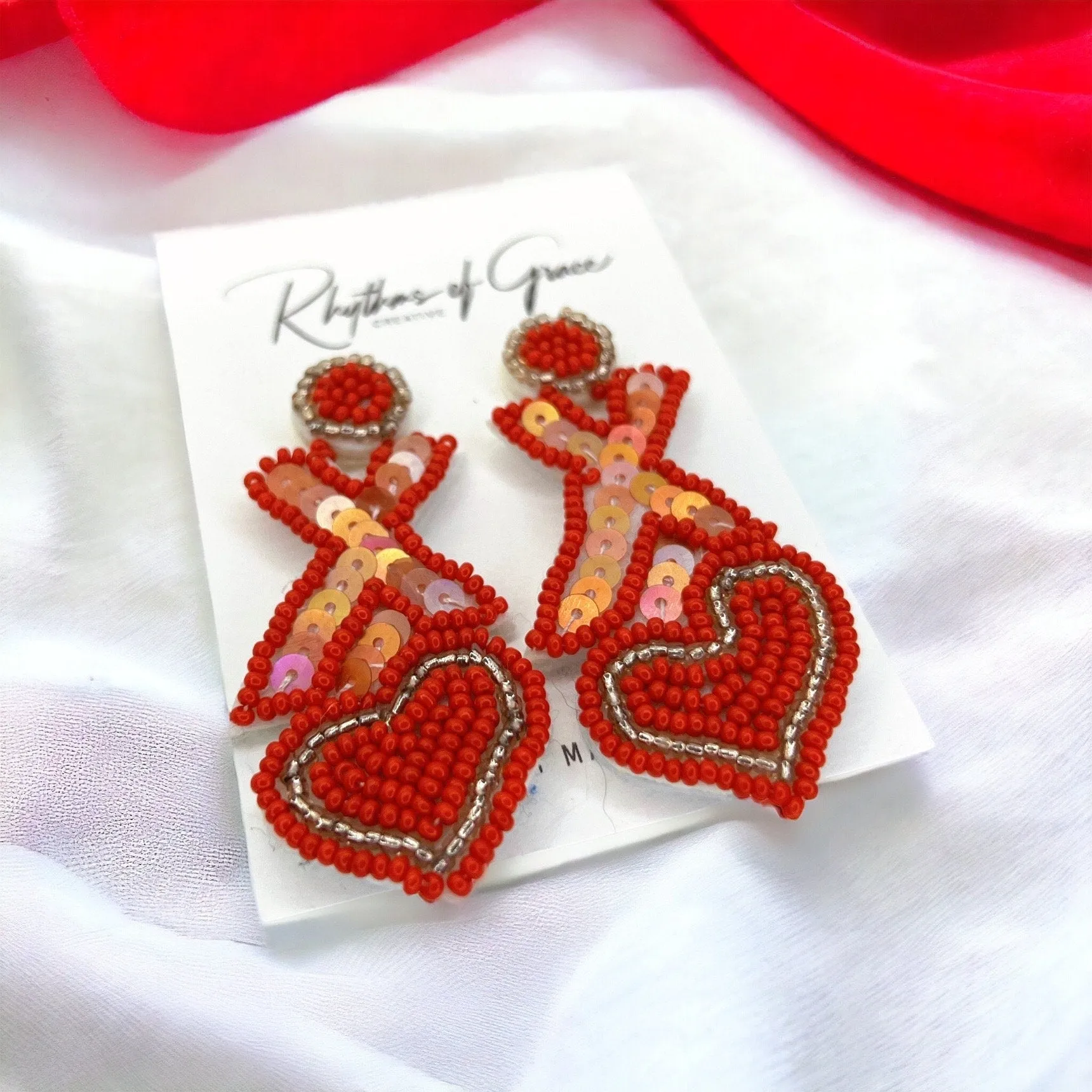 Happy Valentine’s Day Earrings - Red Heart, Heart Earrings, Valentine’s Earrings, Valentine Gift, Love Earrings, Heart Accessories, XOXO