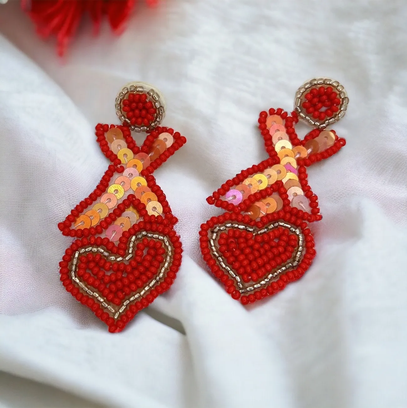 Happy Valentine’s Day Earrings - Red Heart, Heart Earrings, Valentine’s Earrings, Valentine Gift, Love Earrings, Heart Accessories, XOXO