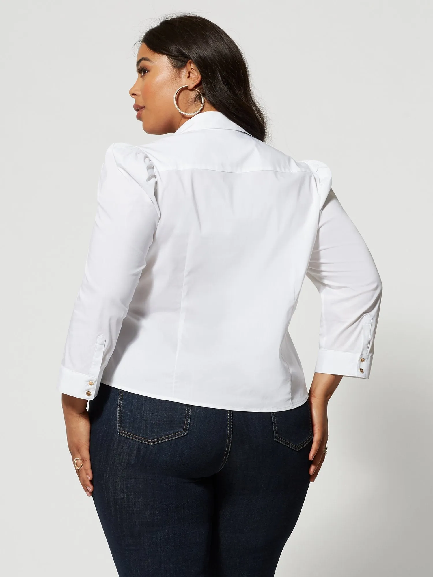 Harlow White Puff Sleeve Button-Up Top