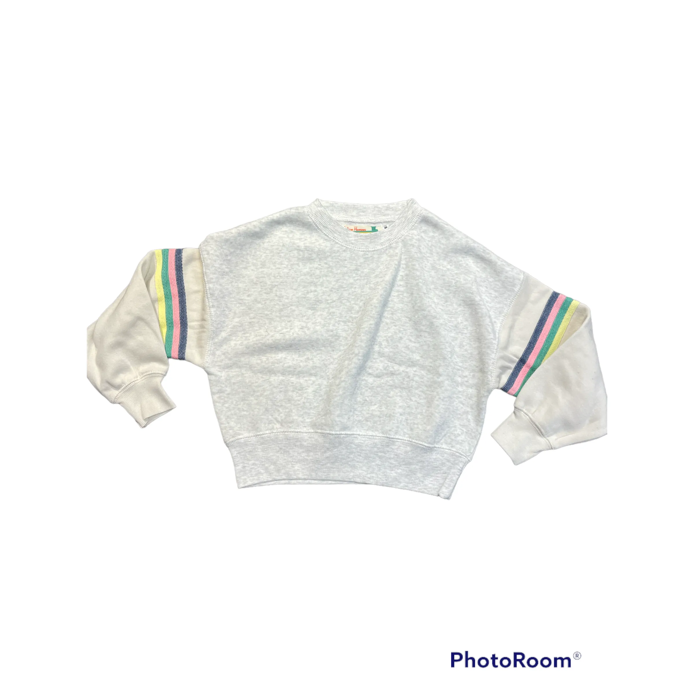 heather grey/ivory colorblock crew with tape stripe