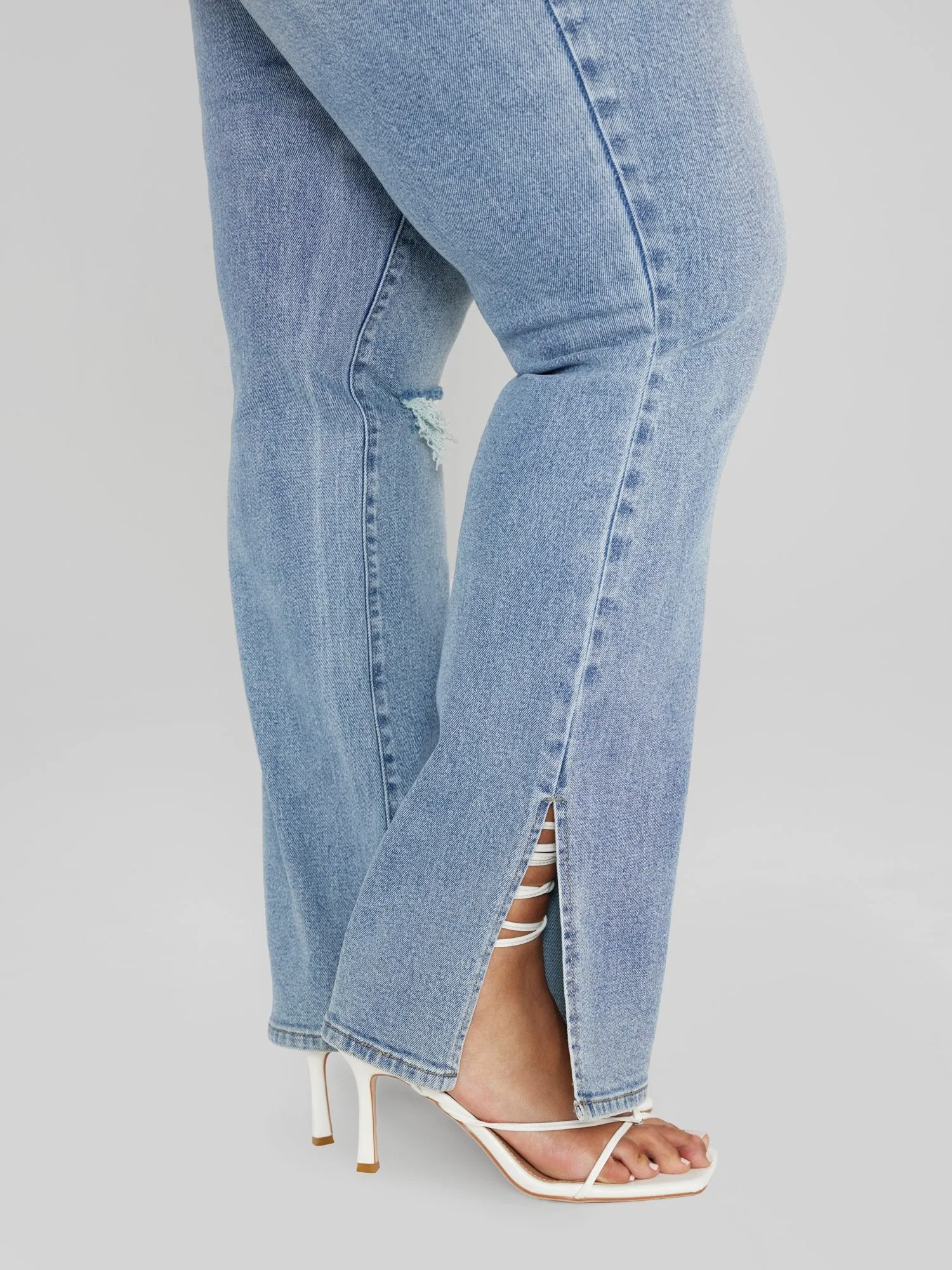 High Rise Relaxed Destructed Split Hem Jeans