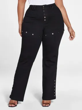 High Rise Snap Button Straight Leg Jeans