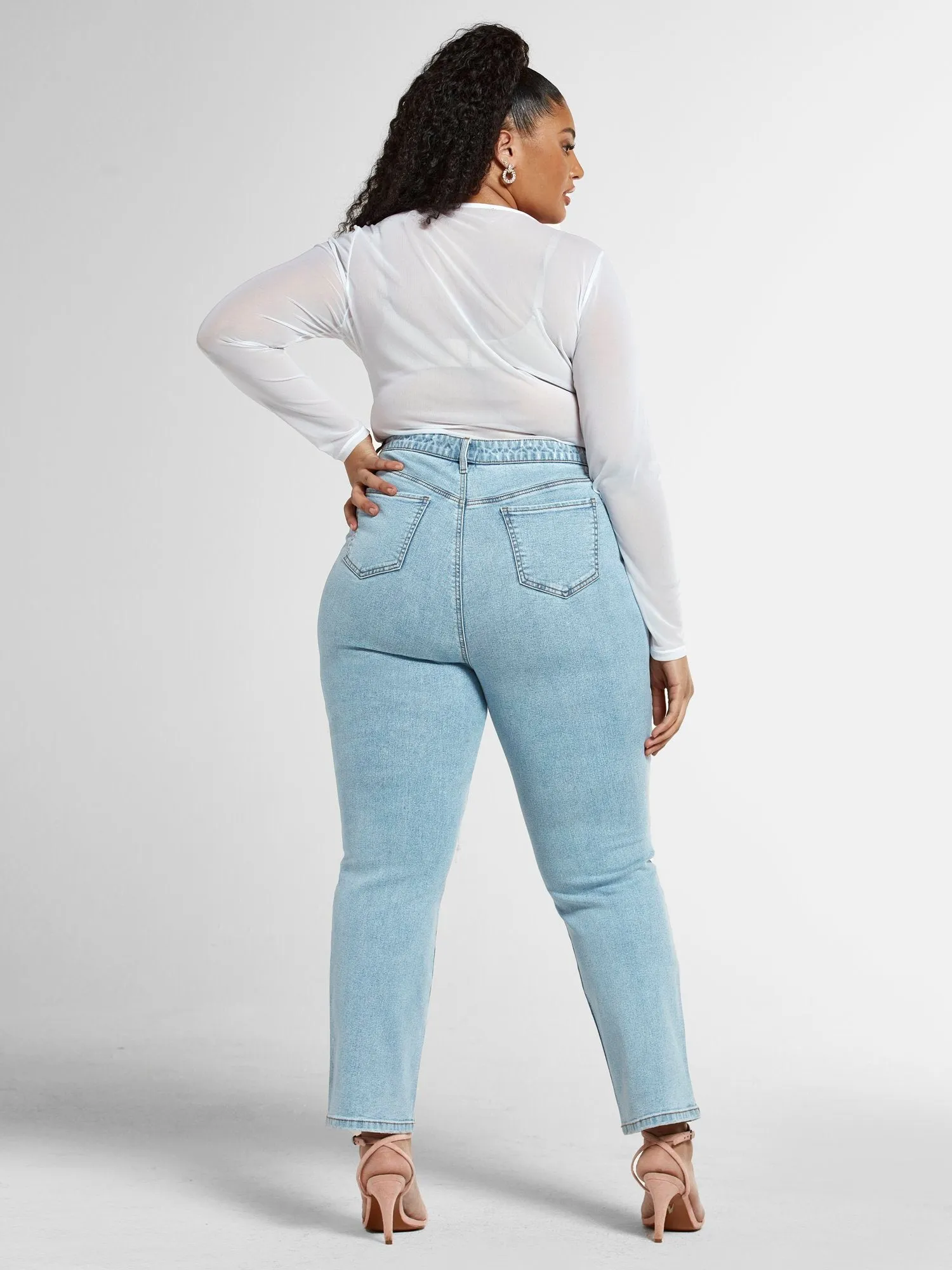 High Rise Straight Leg Jeans with Cutouts