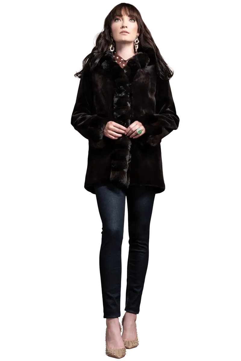 Hooded Reversible Sheared Mink and Chinchilla Fur Jacket