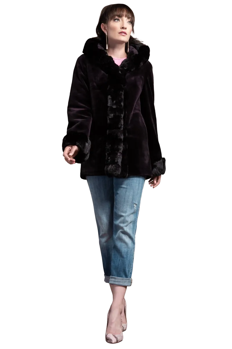 Hooded Reversible Sheared Mink and Chinchilla Fur Jacket