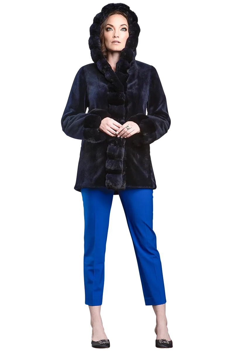 Hooded Reversible Sheared Mink and Chinchilla Fur Jacket