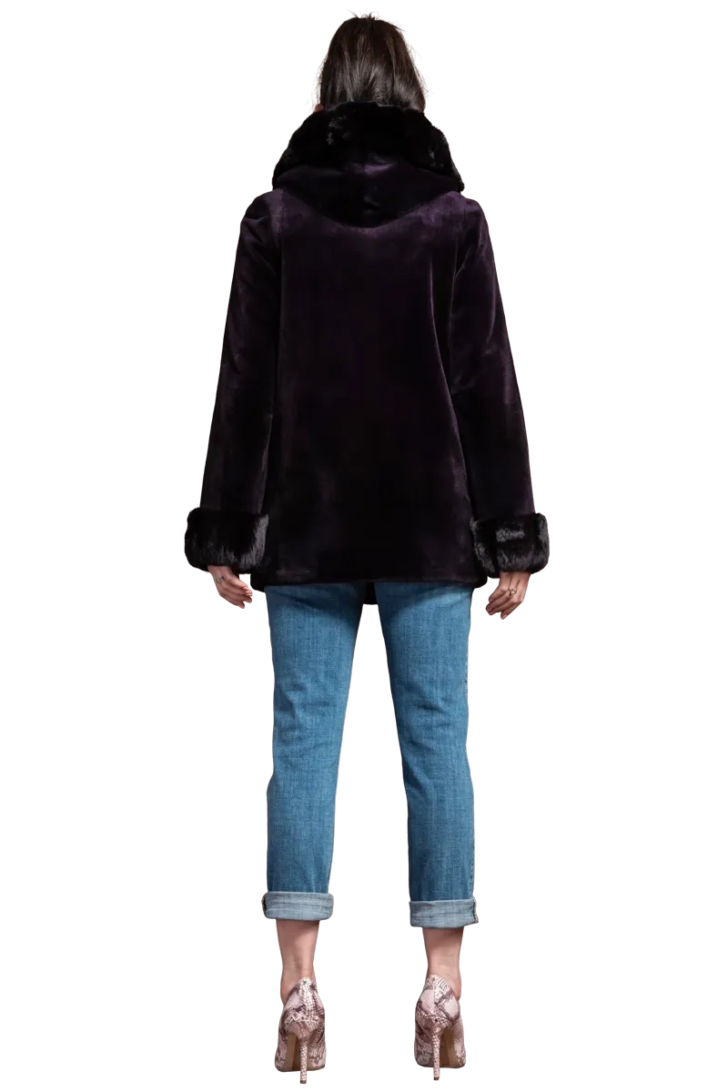 Hooded Reversible Sheared Mink and Chinchilla Fur Jacket