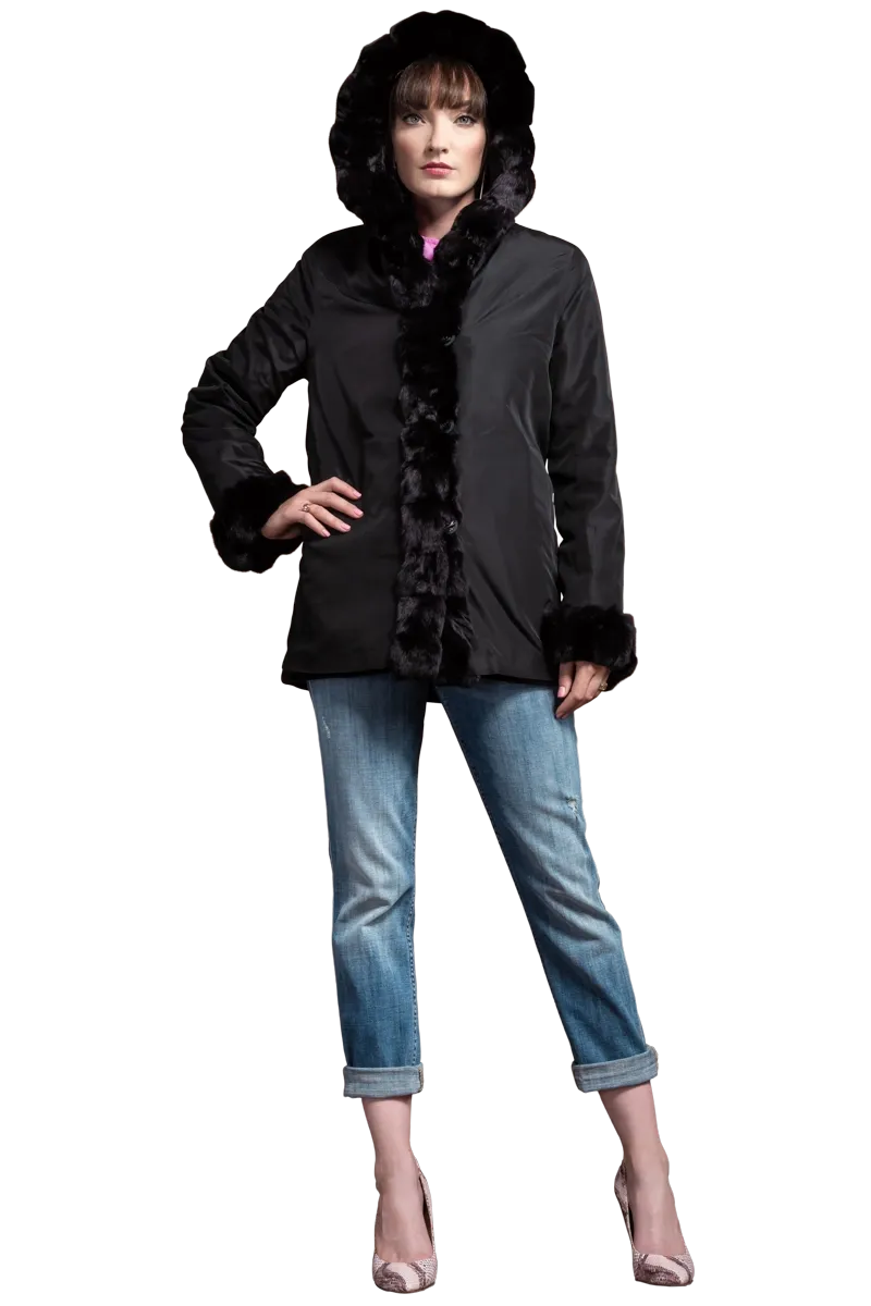 Hooded Reversible Sheared Mink and Chinchilla Fur Jacket