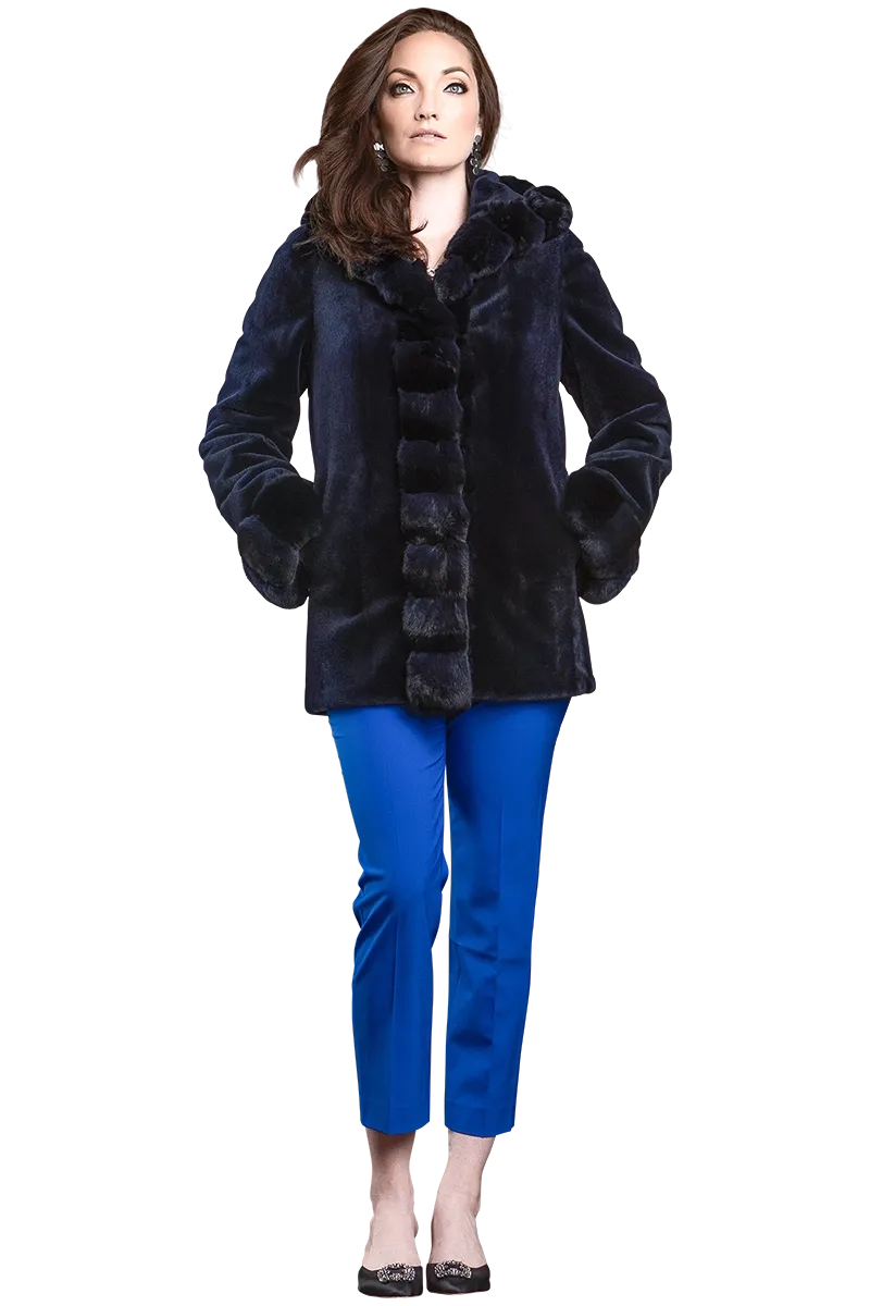 Hooded Reversible Sheared Mink and Chinchilla Fur Jacket