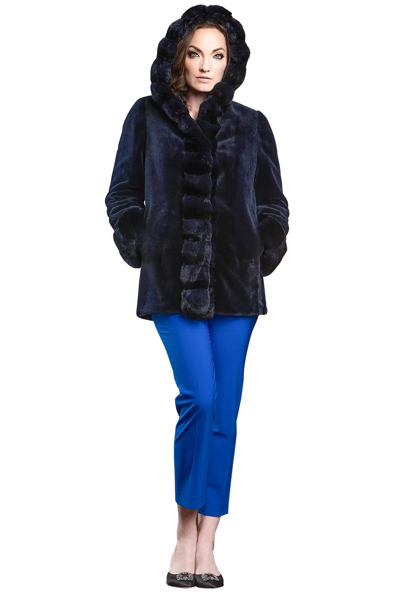 Hooded Reversible Sheared Mink and Chinchilla Fur Jacket