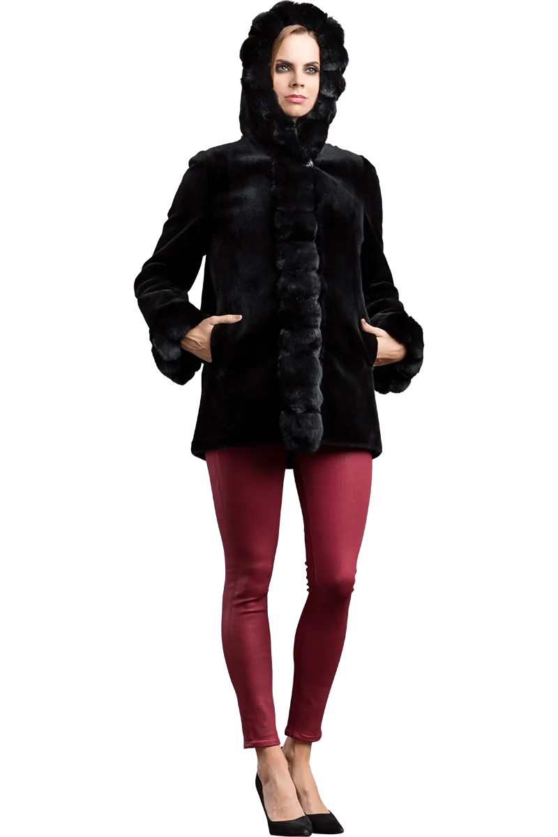 Hooded Reversible Sheared Mink and Chinchilla Fur Jacket