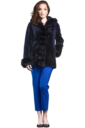 Hooded Reversible Sheared Mink and Chinchilla Fur Jacket