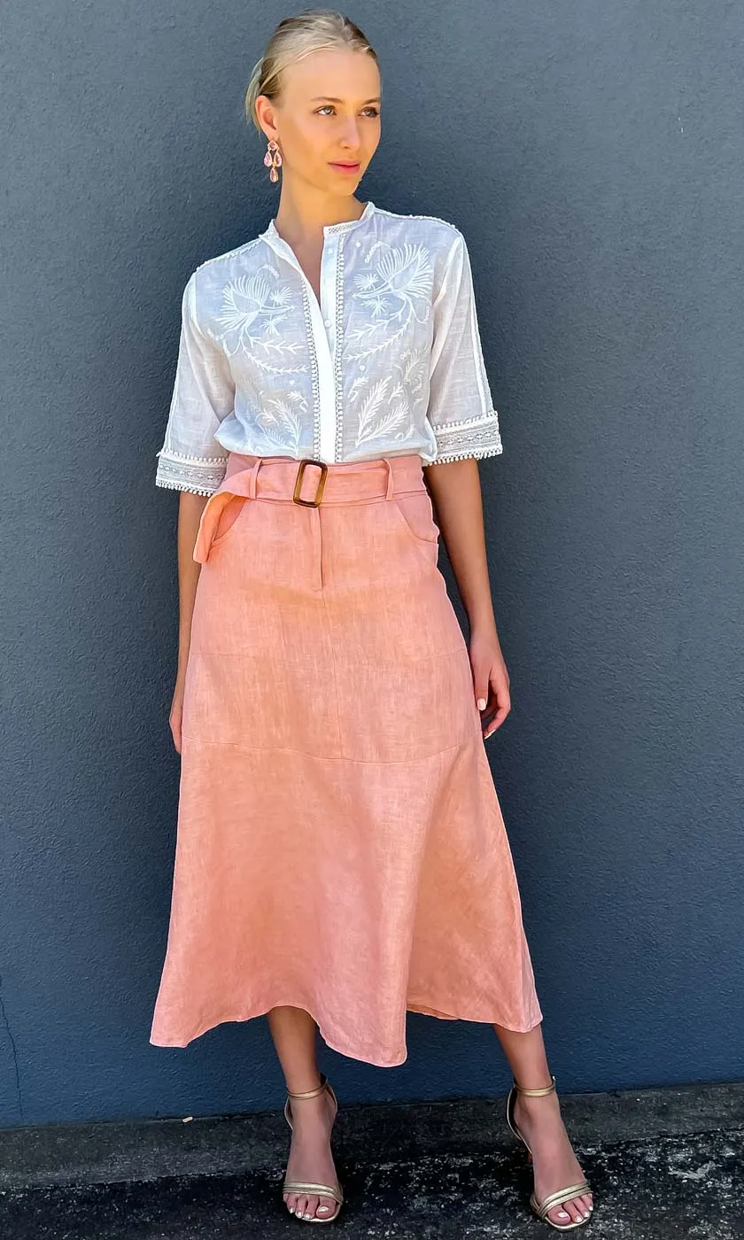 HOSS Century Linen Skirt - Apricot