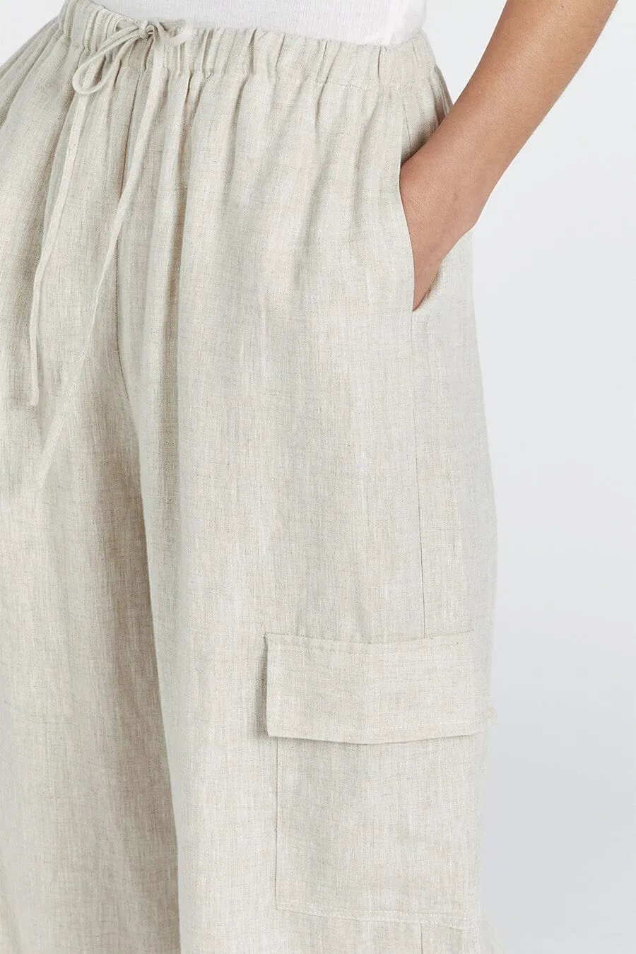 INGRID NATURAL LINEN CARGO PANT